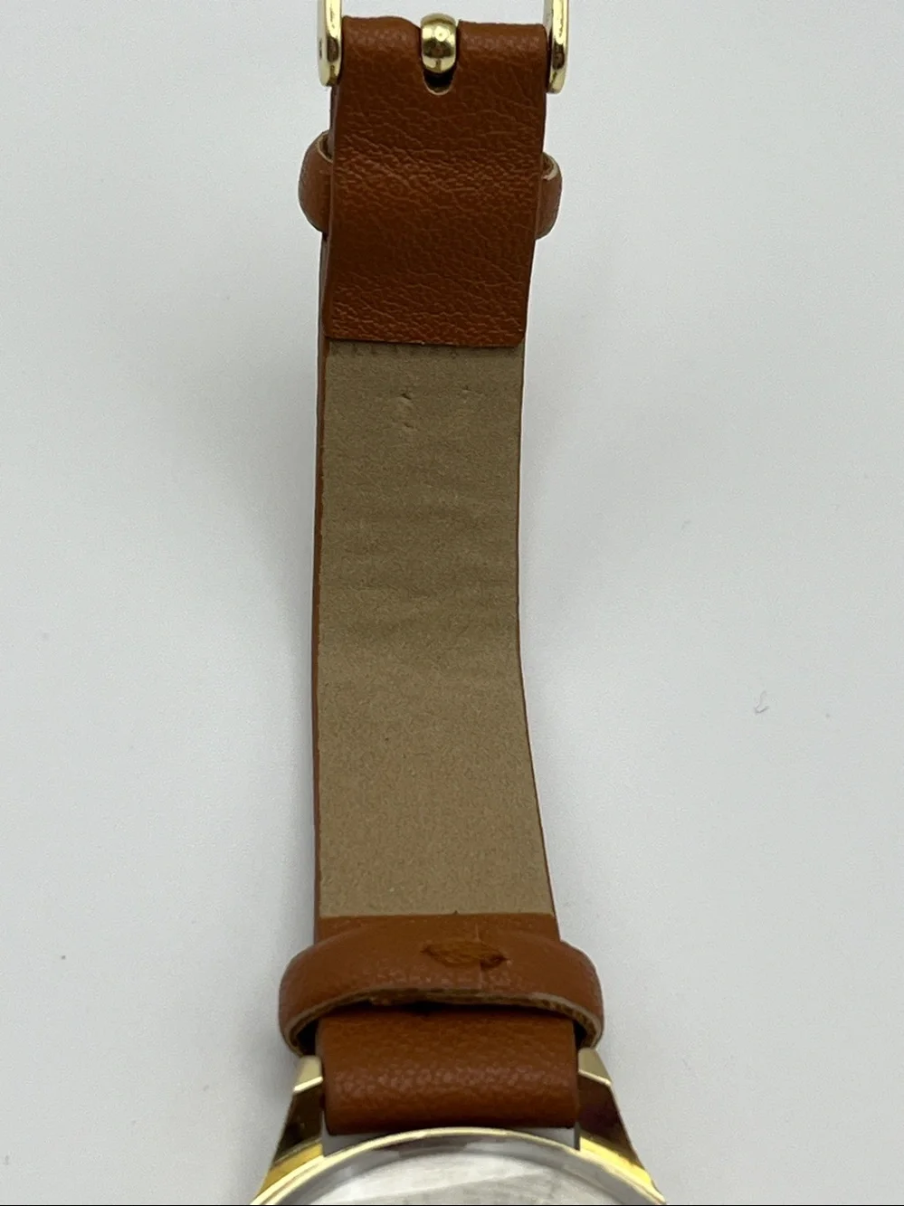 Gold-Tone Watch with Brown Leather Strap